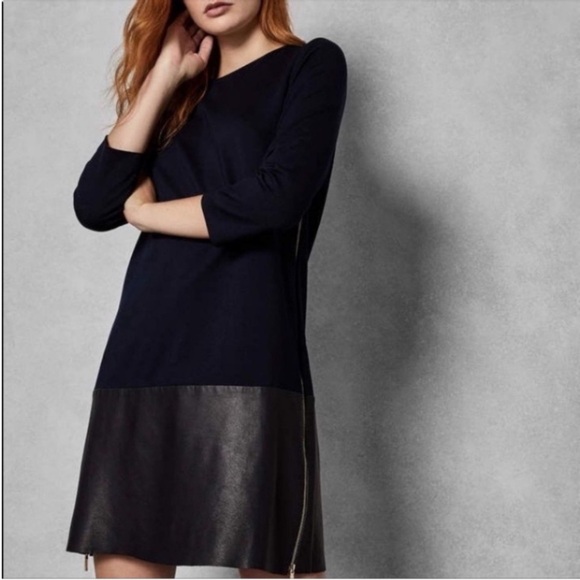 Ted Baker Chic Black Long Sleeve Dress with Faux Leather Detail Sz US 2 Or Ted 0 - Picture 5 of 8